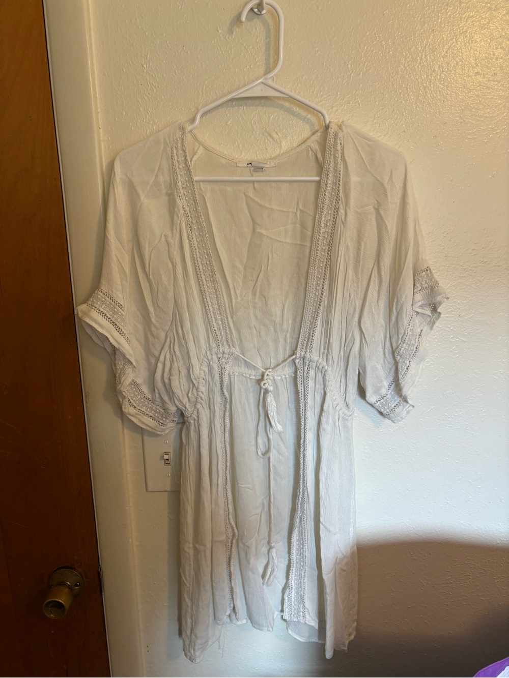Women's White Lace-Trim Tie-Front Cover-Up